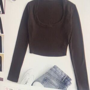 Elegant Brown Long Sleeve Women's Top